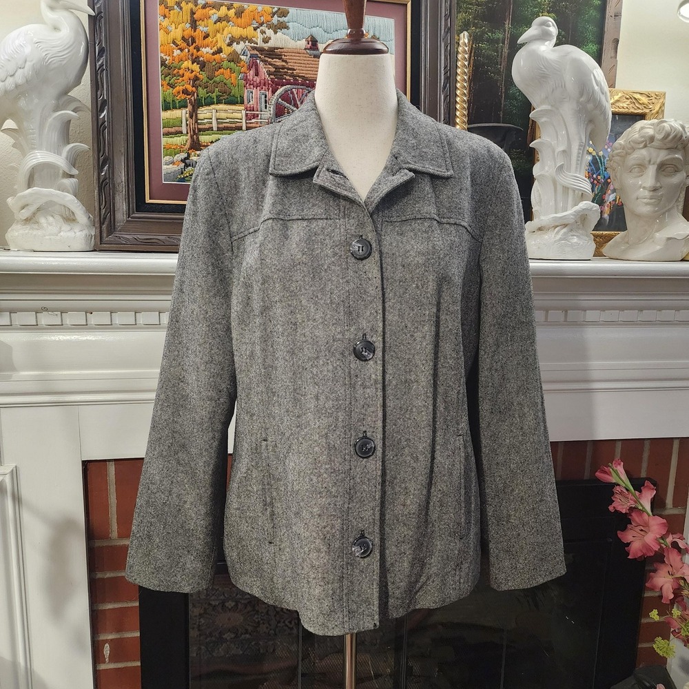 16 Appleseed's Gray Button Up Blazer, Wool & Silk Blend, Size 16
